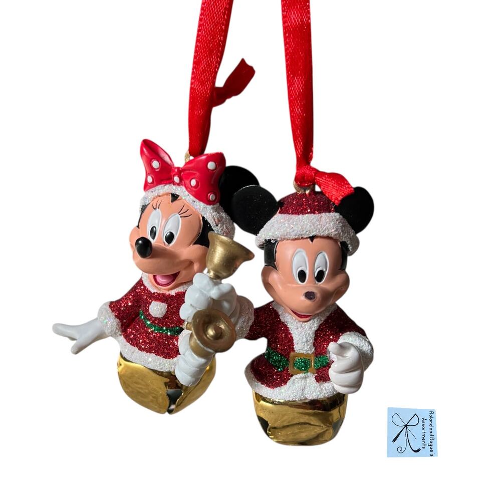 Disney Mickey and Minnie Mouse Glitter Bells 2-CT Ornaments As-is